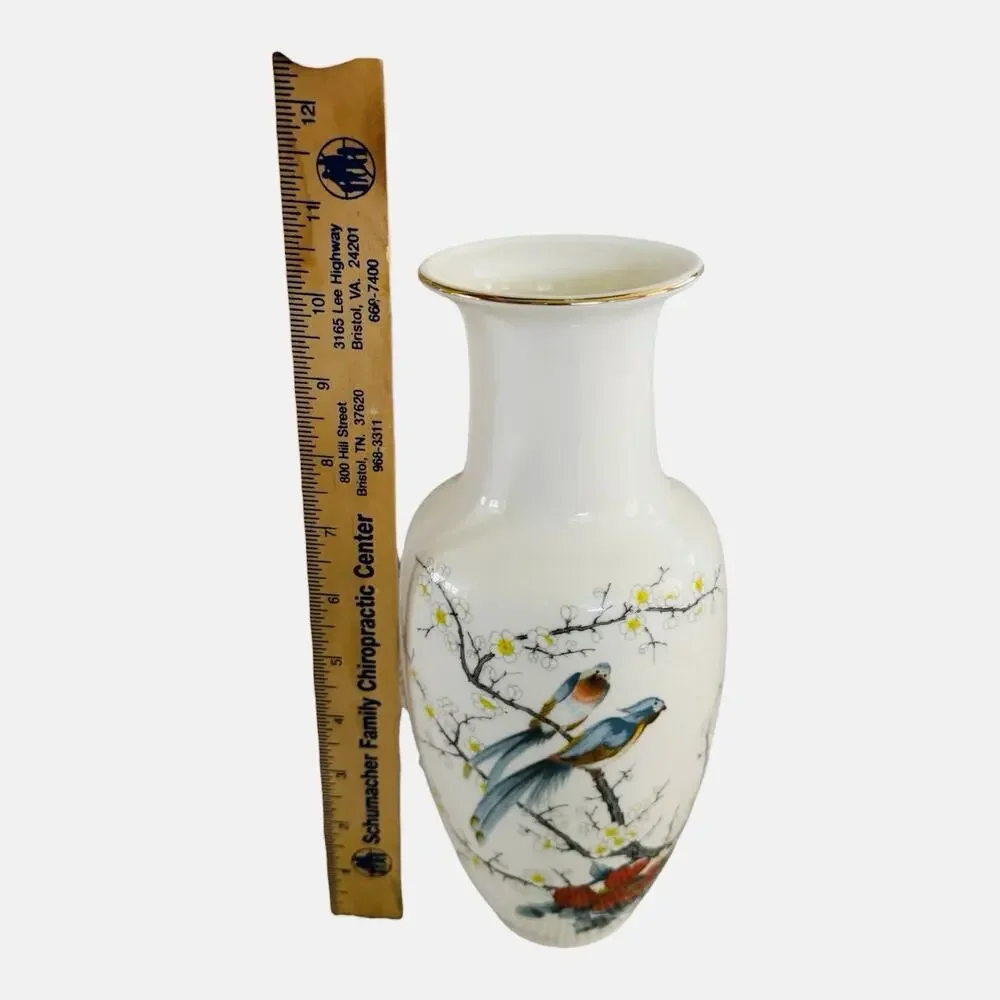 Vintage JAY White Porcelain Vase Fine China Handpainted Birds Gold Trim Japan